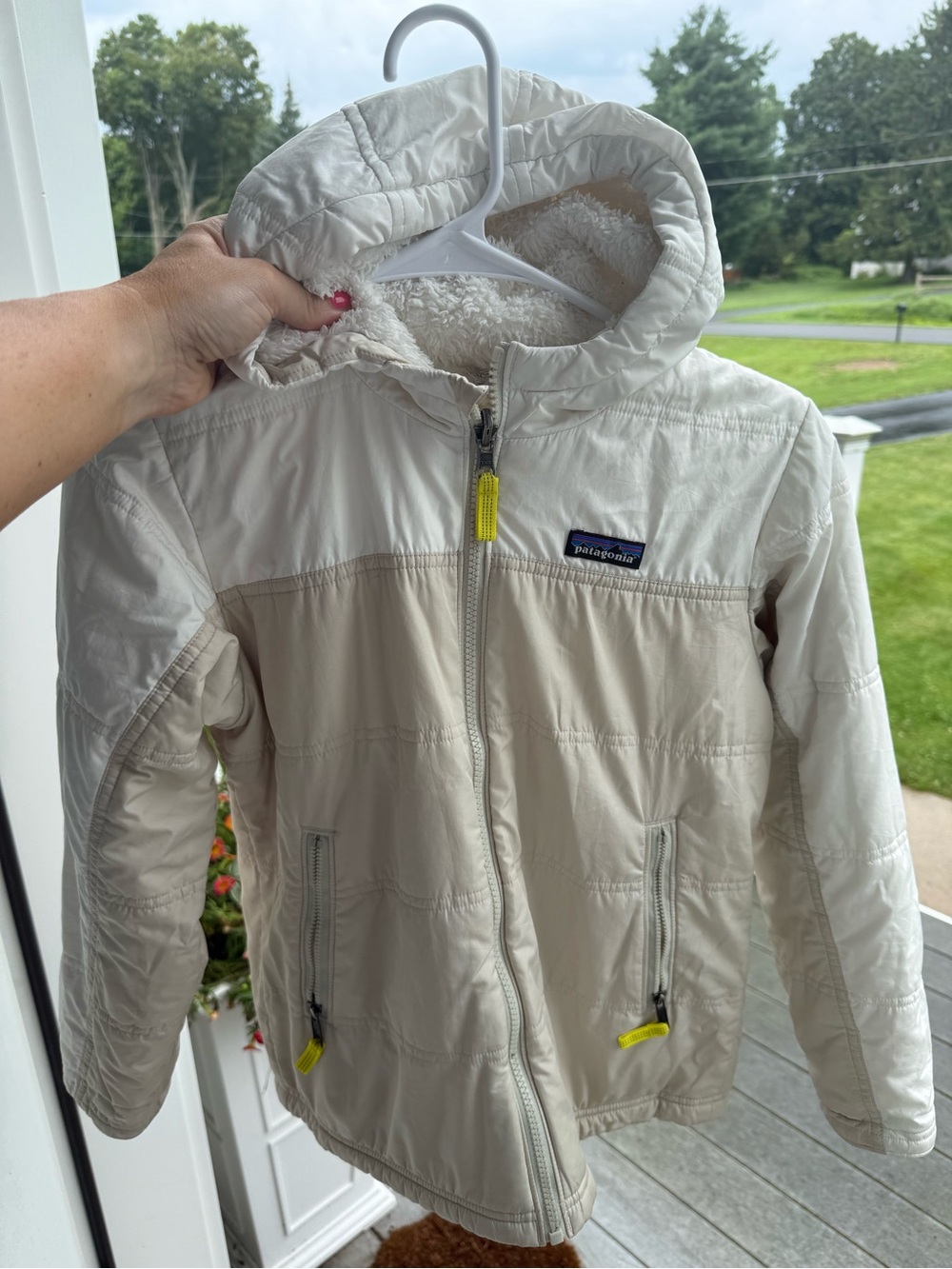 Patagonia Kids Cream Hooded Jacket with Sherpa Lining